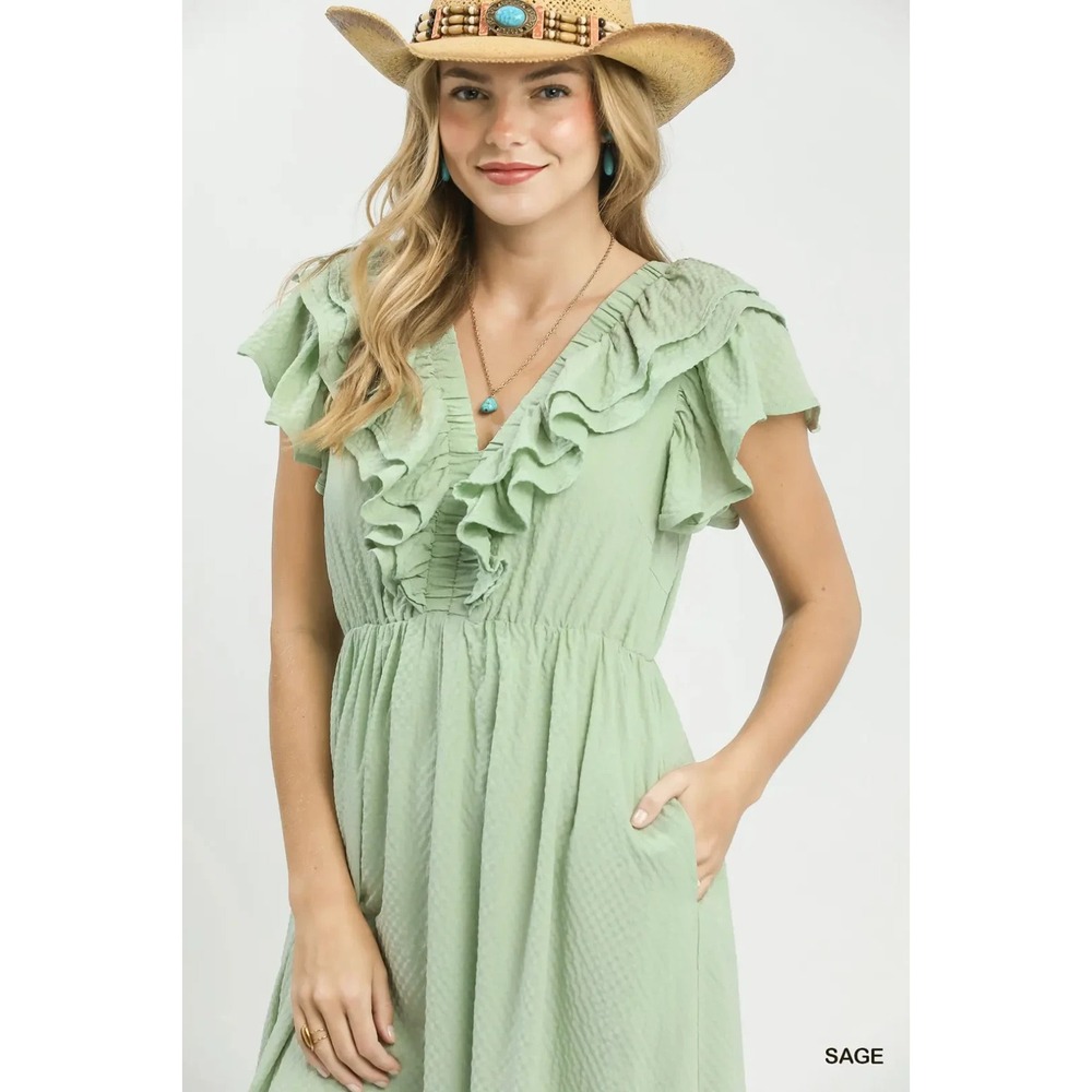 Umgee Textured Ruffle‎ Midi Dress - Large - Picture 5 of 6